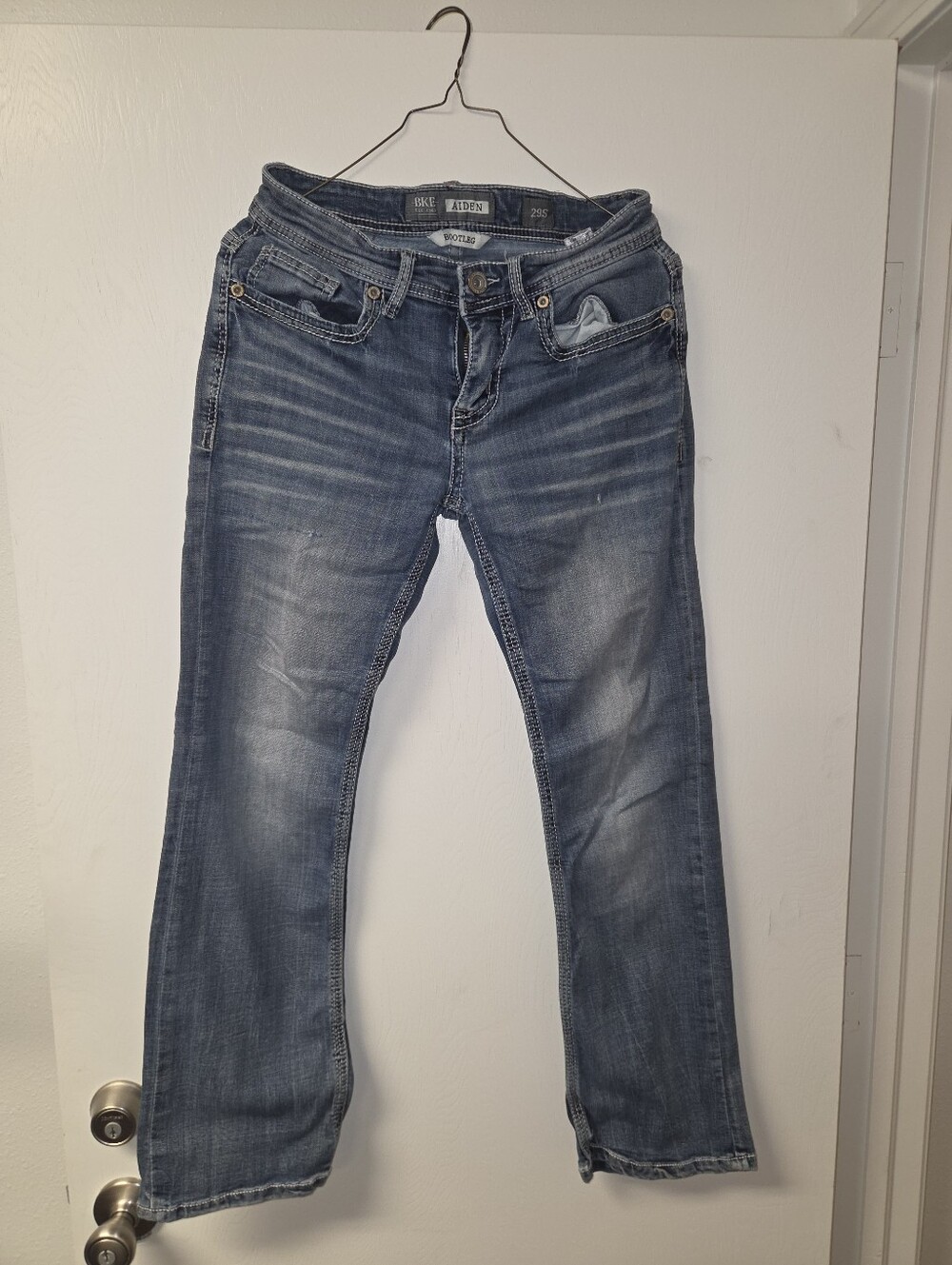 BKE Brand men's AIDEN Blue Washed Boot-Leg Jeans